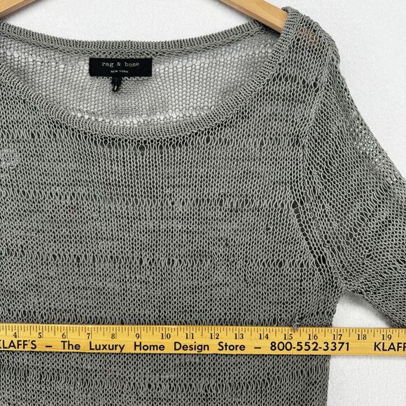 RAG & BONE Sweater Womens S Textured Open Knit Boat Neck Cotton Silk Blend Gray - Picture 12 of 14